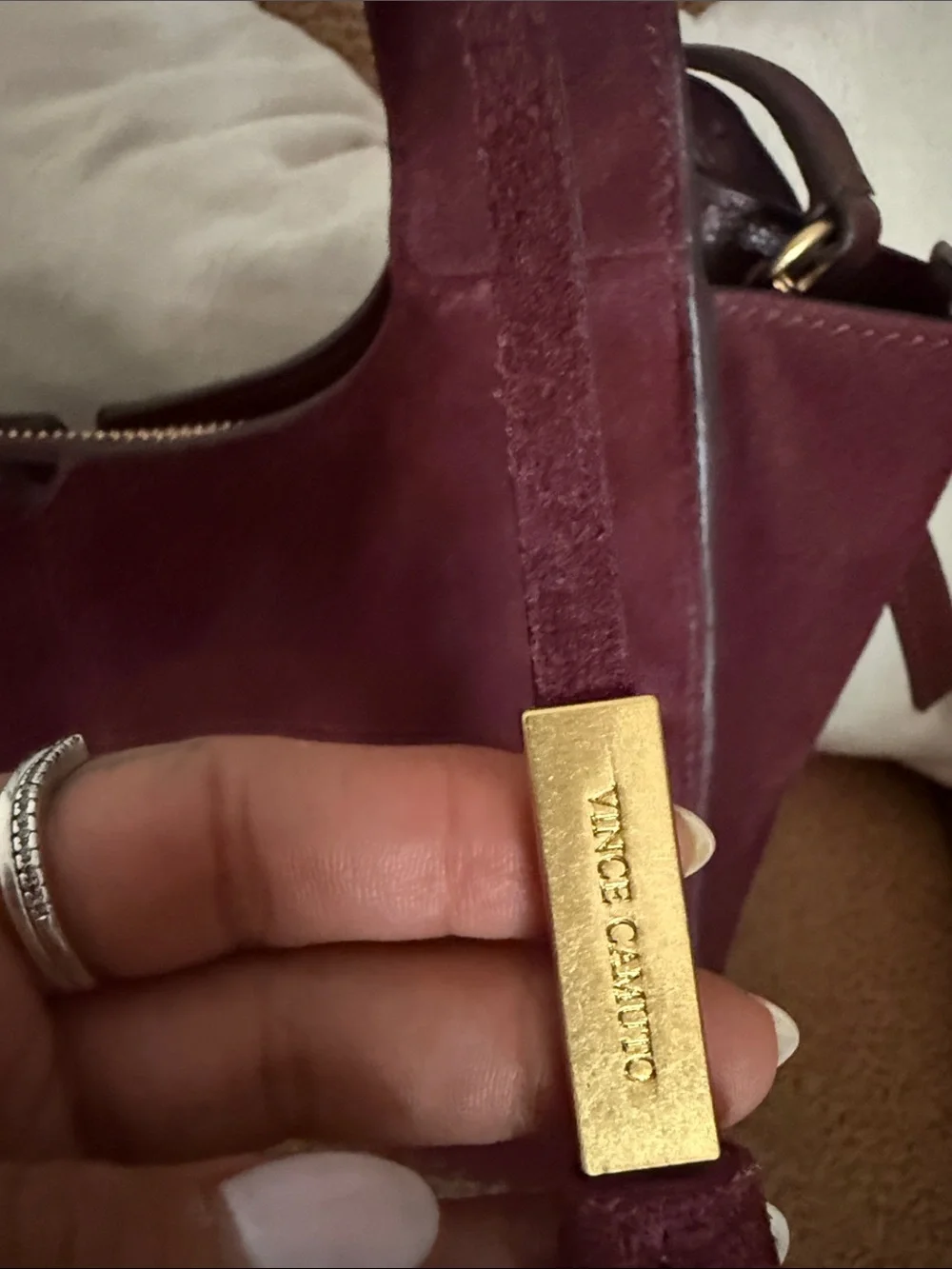 Vince Camuto Suede Tassel Shoulder Bag in Wine